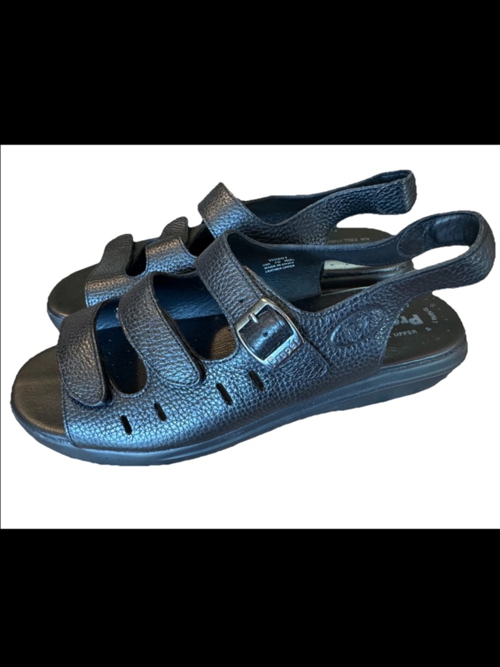 Propet Breeze Walker Black Open Toe Slingback Leather Comfort Sandals Women 10 W